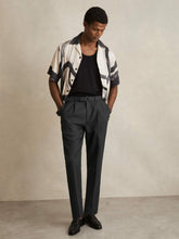 Men Wool-Blend Belted Pleated Trousers Regular-Fit in Charcoal Grey