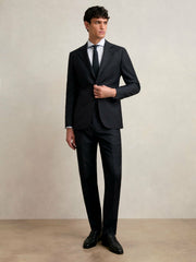 Men Wool Check Slim-Fit Suit Trousers in Navy