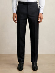 Men Wool Check Slim-Fit Suit Trousers in Navy
