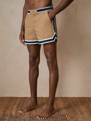 Men | Ché Stripe-Trim Swim Shorts in Camel