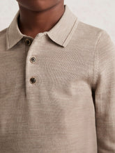 Children & Baby 9-13 yrs Merino Wool Long-Sleeve Polo Shirt in Wheat Melange