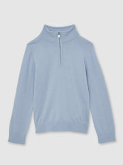 Children & Baby 3-9 yrs Merino Wool Half-Zip Funnel Neck Jumper in Soft Blue Melange