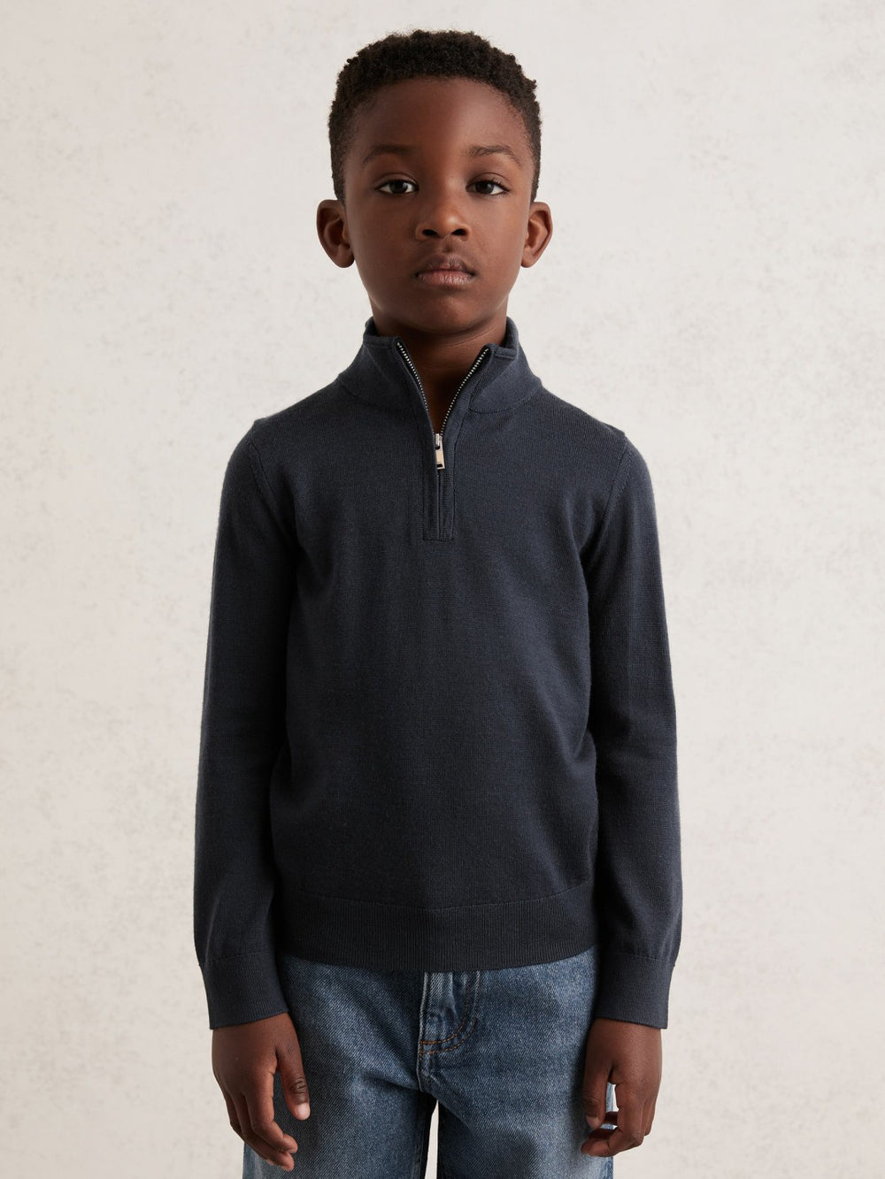 Children & Baby 3-9 yrs Merino Wool Half-Zip Funnel Neck Jumper in Midnight Navy