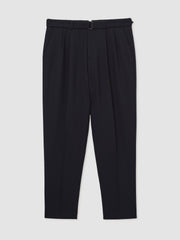 Men Wool-Blend Belted Pleated Trousers Regular-Fit in Navy