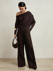 Women Asymmetric Draped Knitted Jumper in Plum