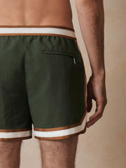 Men | Ché Stripe-Trim Swim Shorts in Pine Green