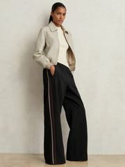 Women Side-Stripe Wide-Leg Trousers in Black