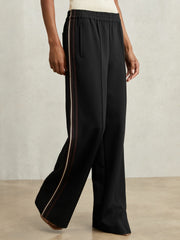 Women Side-Stripe Wide-Leg Trousers in Black