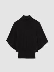 Women Merino Wool Batwing Roll-Neck Jumper in Black