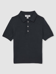 Children & Baby 9-13 yrs Merino Wool Short Sleeve Polo Shirt in Midnight Navy