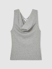 Women Ribbed Cowl-Neck Vest in Grey Marl