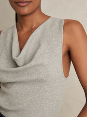Women Ribbed Cowl-Neck Vest in Grey Marl