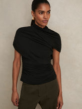 Women Stretch Lyocell Draped Top in Black