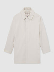 Men Hybrid Removable Funnel Neck Overcoat in Light Stone