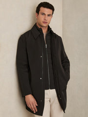 Men Hybrid Removable Funnel Neck Overcoat in Brown