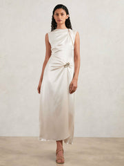 Women Acler Satin Draped Maxi Dress in Ivory
