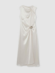 Women Acler Satin Draped Maxi Dress in Ivory