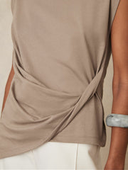 Women Cotton Drape T-Shirt in Taupe Neutral