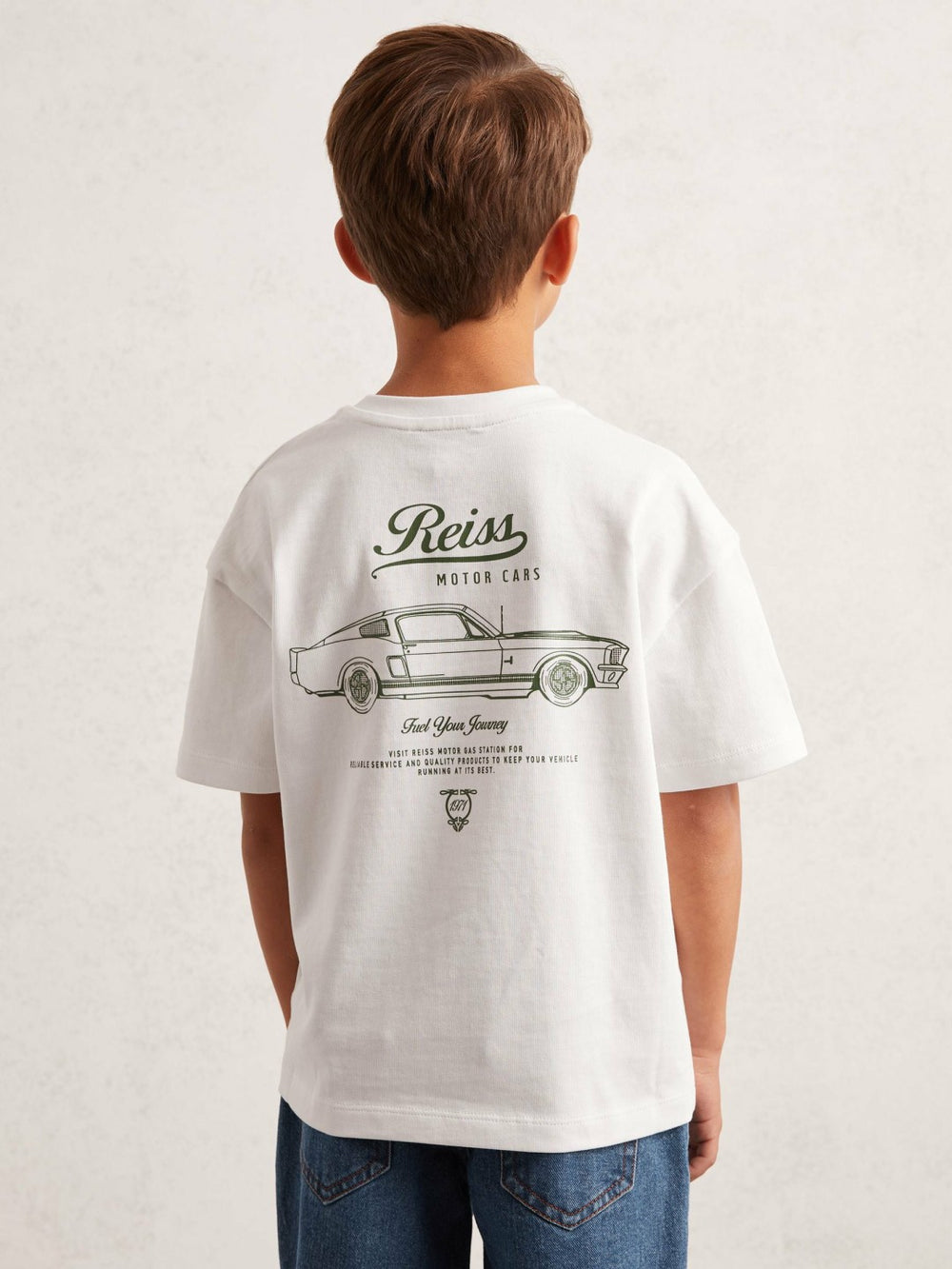 Children & Baby Cotton Motor Cars-Print T-Shirt in White/Green