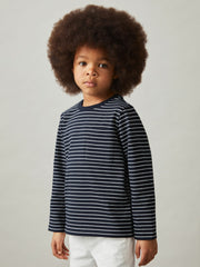 Children & Baby 9-13 yrs Stretch-Cotton Stripe T-Shirt in Navy/White