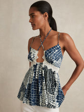 Women Animal Print Lace Trim Cami Top in Blue