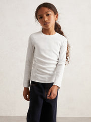 Children & Baby 13-14 yrs Cotton Ruched Long-Sleeve T-Shirt with Stretch in Ivory