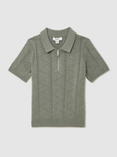 Children & Baby 13-14 yrs Half-Zip Pointelle Polo Shirt in Sage