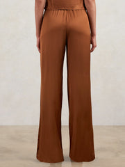 Women Good American Satin Wide-Leg Trousers in Copper