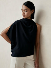 Women One-Shoulder Draped Top in Navy