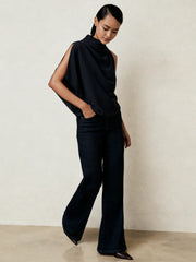 Women One-Shoulder Draped Top in Navy