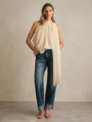 Women Draped Chiffon Sleeveless Top in Ivory