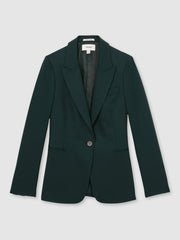 Women Wool-Blend Single-Breasted Suit Blazer in Green