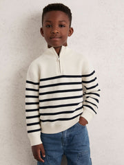Children & Baby 13-14 yrs Cotton-Blend Stripe Half-Zip Jumper in White