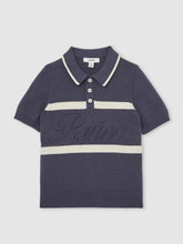 Children & Baby 13-14 yrs Cotton Logo-Embossed Knit Polo Shirt in Indigo Blue/White