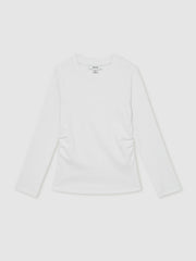 Children & Baby 9-13 yrs Cotton Ruched Long-Sleeve T-Shirt with Stretch in Ivory