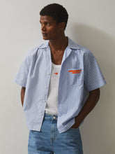 Men McLaren F1 Team Cuban Collar Striped Shirt in Soft Blue/White