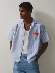 Men McLaren F1 Team Cuban Collar Striped Shirt in Soft Blue/White