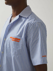 Men McLaren F1 Team Cuban Collar Striped Shirt in Soft Blue/White