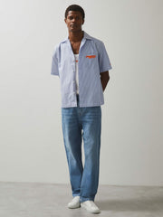 Men McLaren F1 Team Cuban Collar Striped Shirt in Soft Blue/White