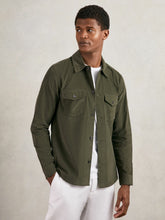 Men Cotton Corduroy Twin-Pocket Overshirt in Khaki Green