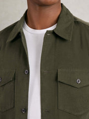 Men Cotton Corduroy Twin-Pocket Overshirt in Khaki Green