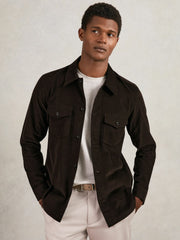 Men Cotton Corduroy Twin-Pocket Overshirt in Brown