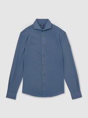 Men Stretch Jersey Cutaway-Collar Shirt in Dark Airforce Blue
