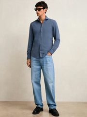 Men Stretch Jersey Cutaway-Collar Shirt in Dark Airforce Blue