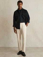 Men Moleskin-Cotton Twin-Pocket Overshirt in Navy