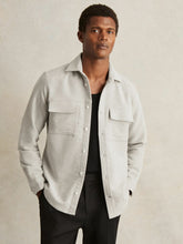 Men Moleskin-Cotton Twin-Pocket Overshirt in Soft Grey Melange