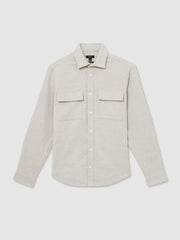 Men Moleskin-Cotton Twin-Pocket Overshirt in Soft Grey Melange