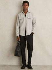 Men Moleskin-Cotton Twin-Pocket Overshirt in Soft Grey Melange