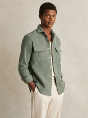 Men Moleskin-Cotton Twin-Pocket Overshirt in Green
