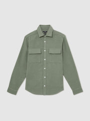 Men Moleskin-Cotton Twin-Pocket Overshirt in Green